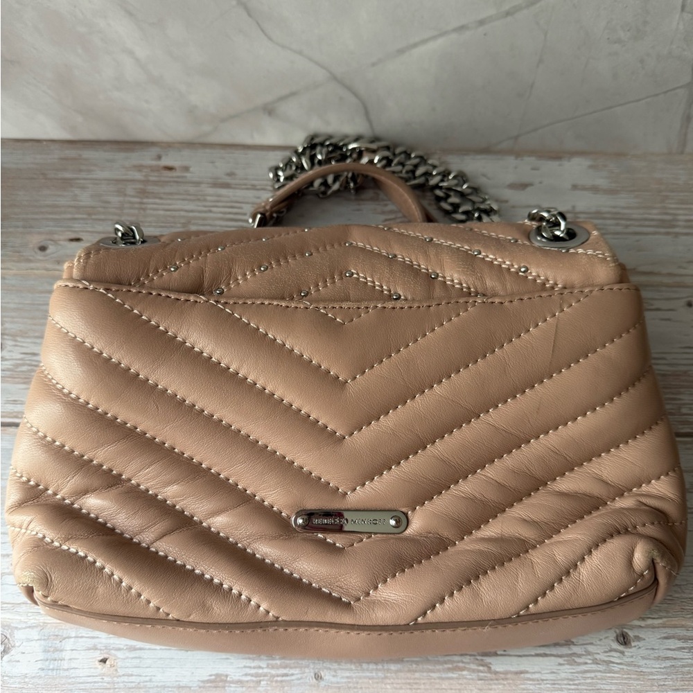Rebecca Minkoff Tan Quilted Crossbody Bag with Silver Chain - Picture 4 of 10